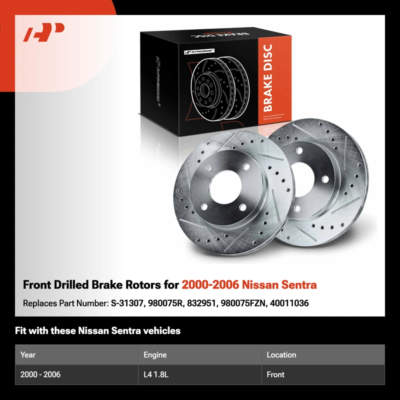 Front Drilled Brake Rotors for 2000-2006 Nissan Sentra