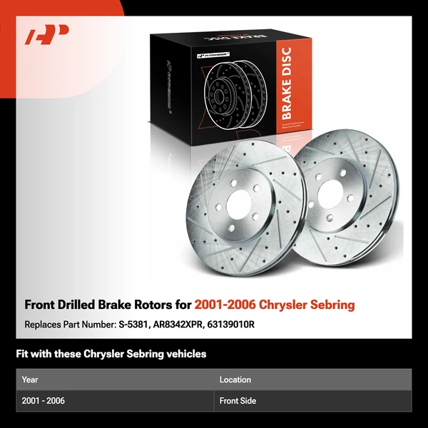 Front Drilled Brake Rotors for 2001-2006 Chrysler Sebring