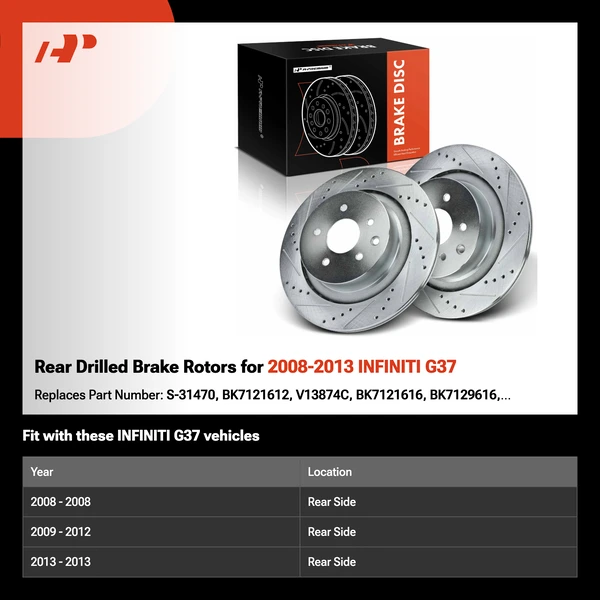 Rear Drilled Brake Rotors for 2008-2013 INFINITI G37