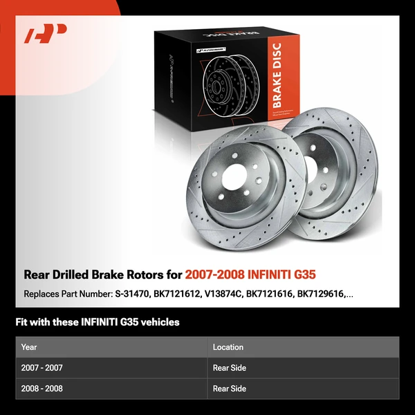 Rear Drilled Brake Rotors for 2007-2008 INFINITI G35
