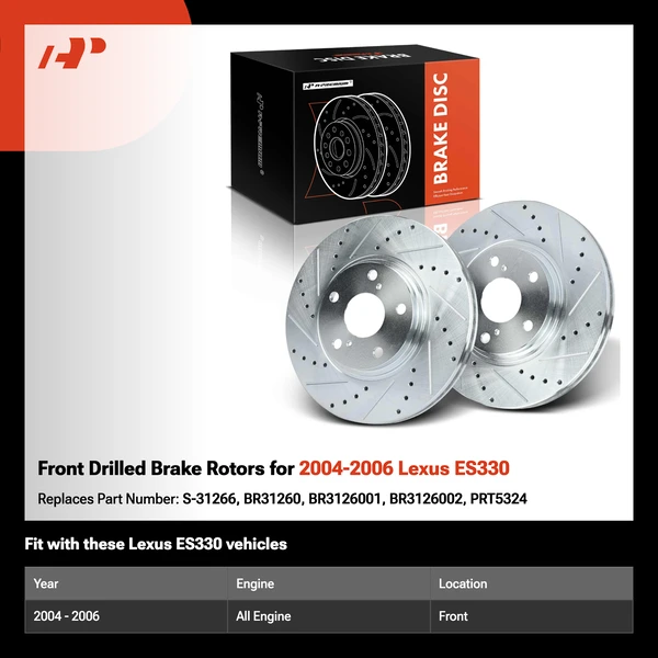 Front Drilled Brake Rotors for 2004-2006 Lexus ES330
