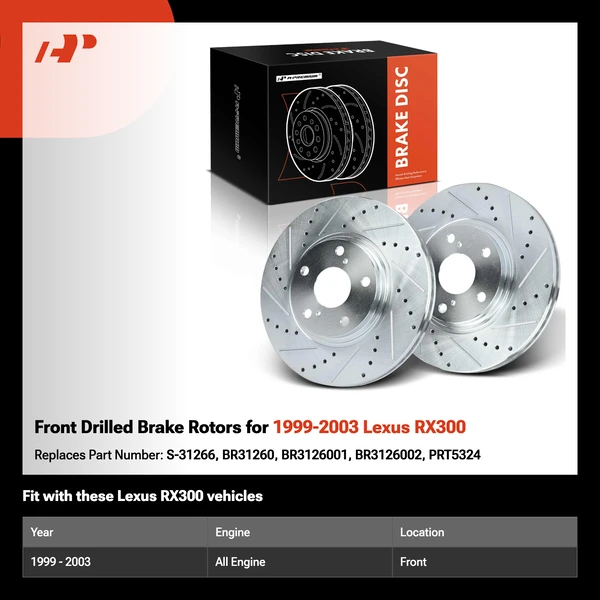 Front Drilled Brake Rotors for 1999-2003 Lexus RX300