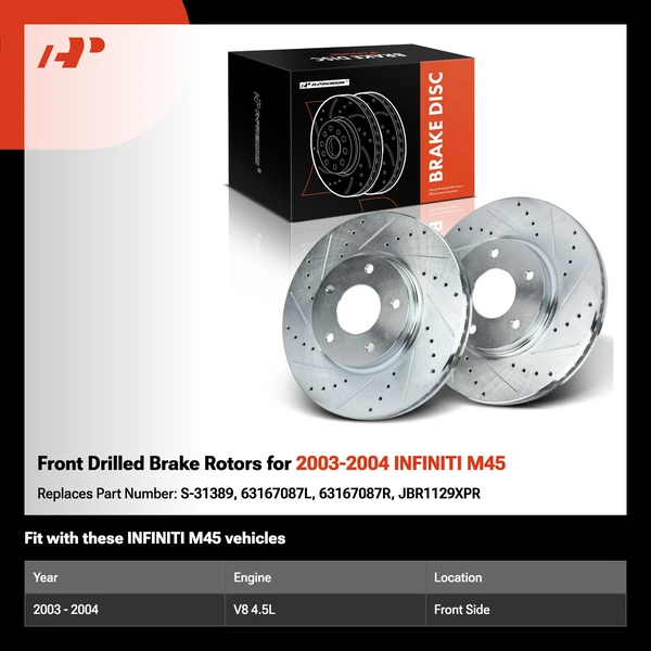 Front Drilled Brake Rotors for 2003-2004 INFINITI M45