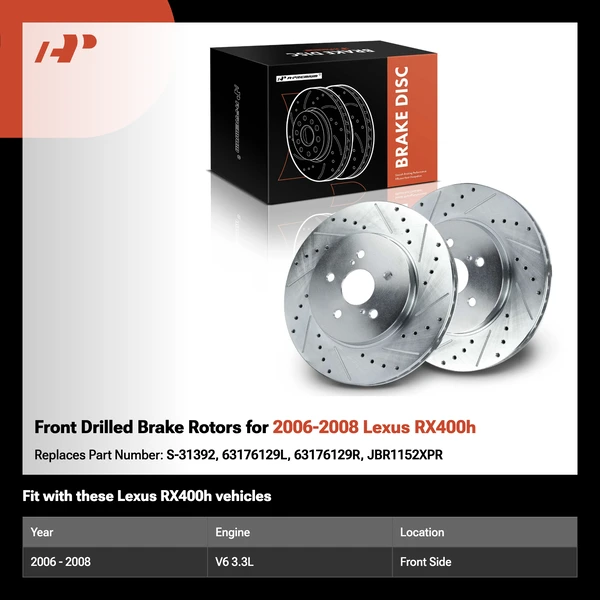 Front Drilled Brake Rotors for 2006-2008 Lexus RX400h