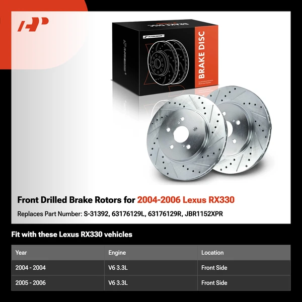 Front Drilled Brake Rotors for 2004-2006 Lexus RX330