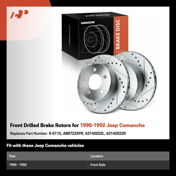 Front Drilled Brake Rotors for 1990-1992 Jeep Comanche