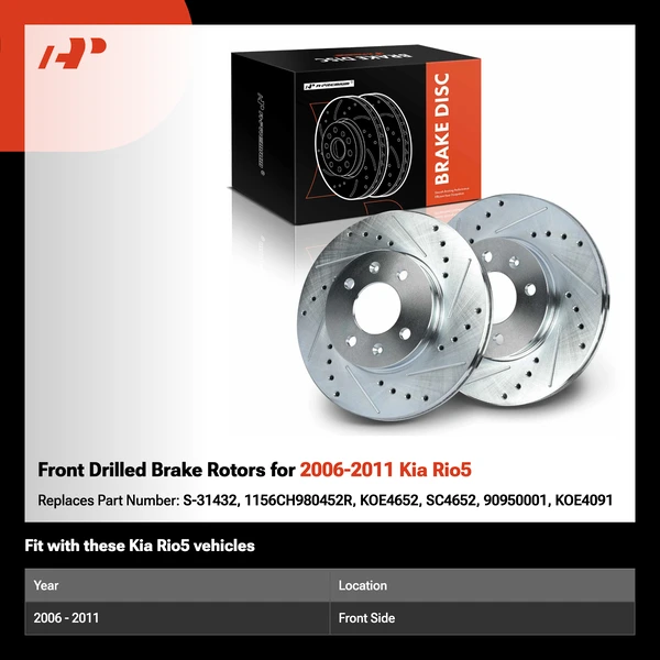 Front Drilled Brake Rotors for 2006-2011 Kia Rio5