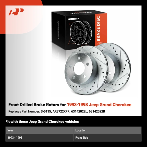 Front Drilled Brake Rotors for 1993-1998 Jeep Grand Cherokee