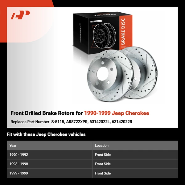 Front Drilled Brake Rotors for 1990-1999 Jeep Cherokee