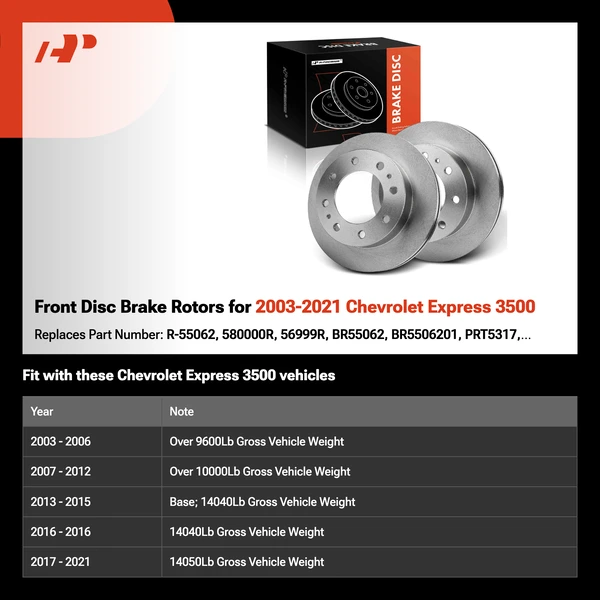 Front Disc Brake Rotors for 2003-2021 Chevrolet Express 3500