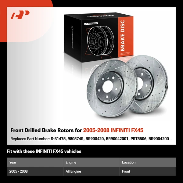 Front Drilled Brake Rotors for 2005-2008 INFINITI FX45