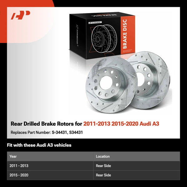 Rear Drilled Brake Rotors for 2011-2013 2015-2020 Audi A3