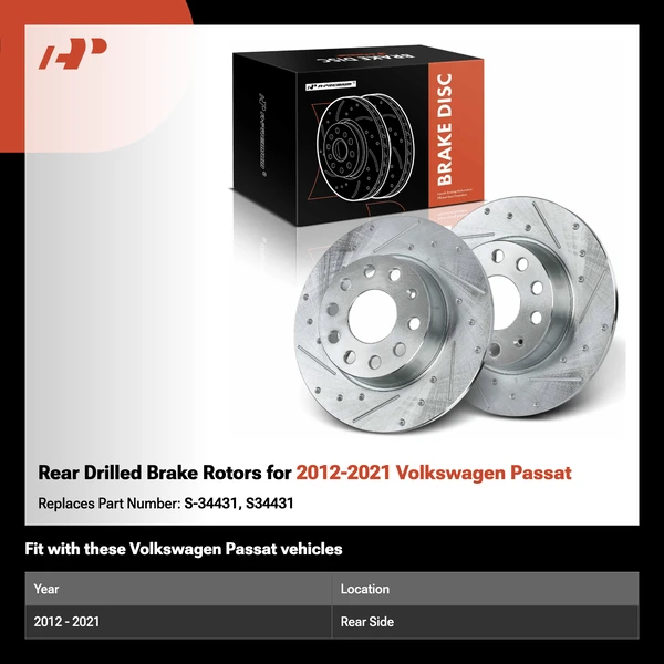 Rear Drilled Brake Rotors for 2012-2021 Volkswagen Passat