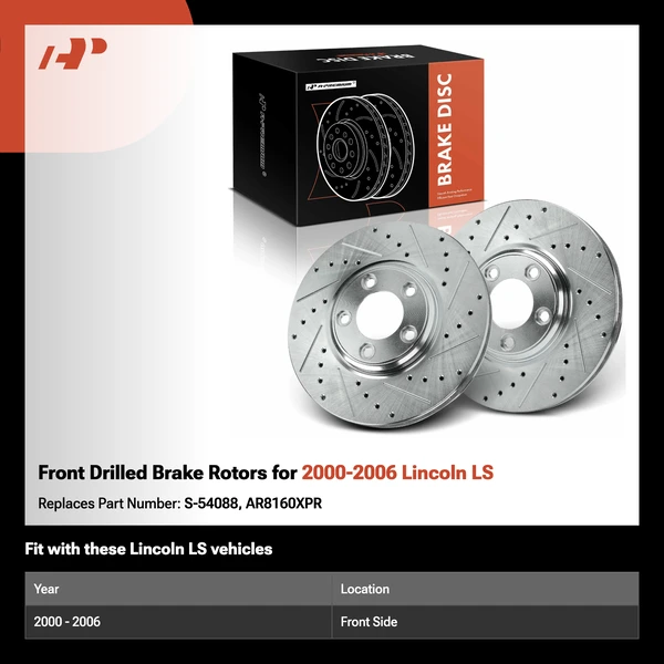 Front Drilled Brake Rotors for 2000-2006 Lincoln LS