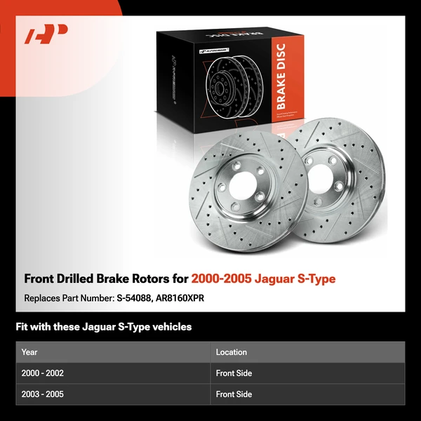Front Drilled Brake Rotors for 2000-2005 Jaguar S-Type