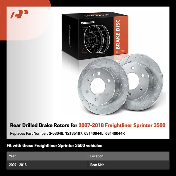 Rear Drilled Brake Rotors for 2007-2018 Freightliner Sprinter 3500