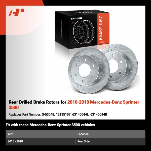Rear Drilled Brake Rotors for 2010-2018 Mercedes-Benz Sprinter 3500