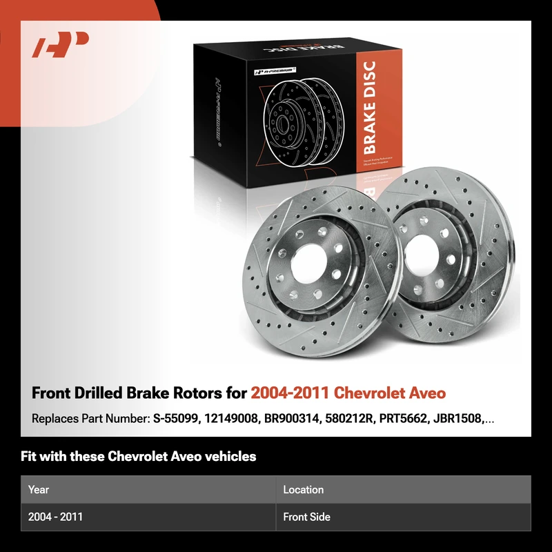 Front Drilled Brake Rotors for 2004-2011 Chevrolet Aveo