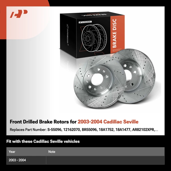Front Drilled Brake Rotors for 2003-2004 Cadillac Seville