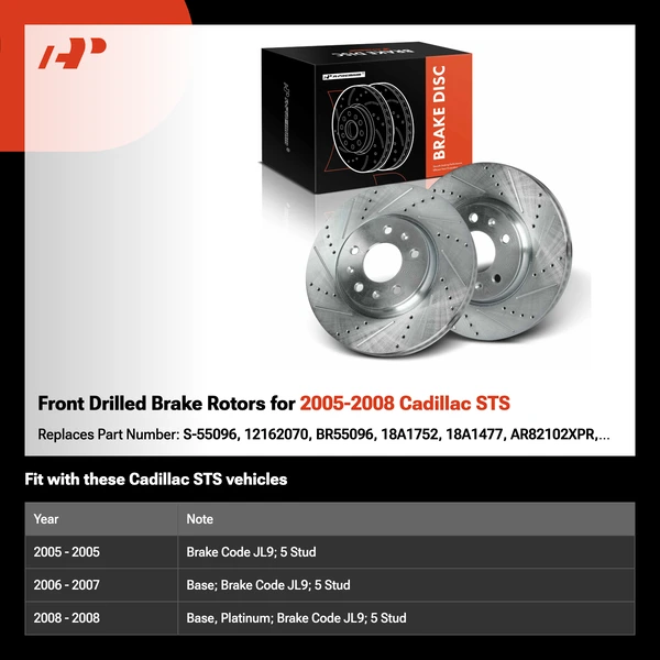Front Drilled Brake Rotors for 2005-2008 Cadillac STS