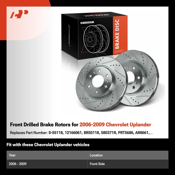 Front Drilled Brake Rotors for 2006-2009 Chevrolet Uplander