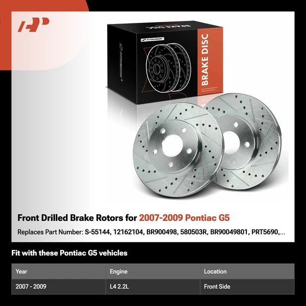 Front Drilled Brake Rotors for 2007-2009 Pontiac G5