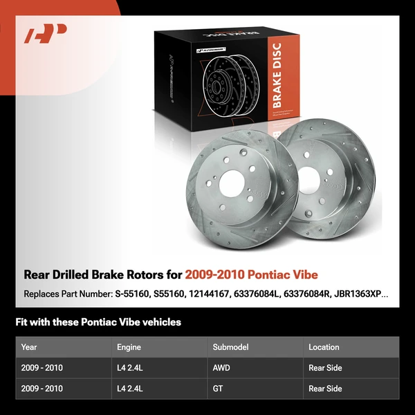 Rear Drilled Brake Rotors for 2009-2010 Pontiac Vibe