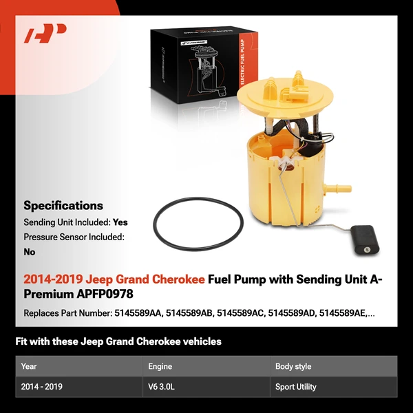 2014-2019 Jeep Grand Cherokee Fuel Pump with Sending Unit A-Premium APFP0978