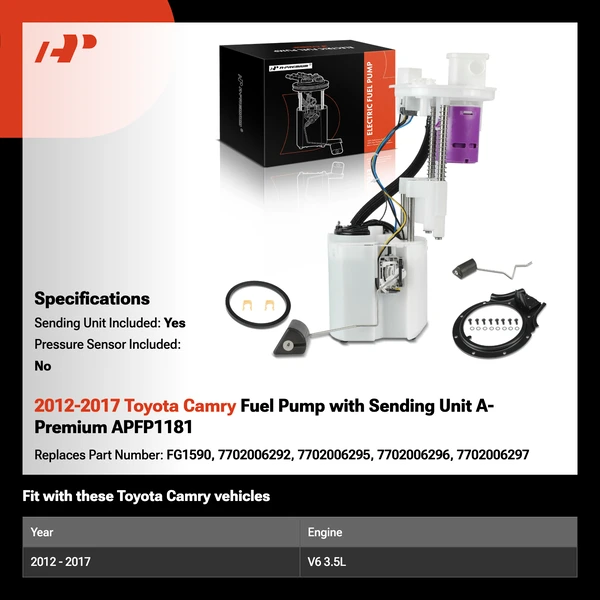 2012-2017 Toyota Camry Fuel Pump with Sending Unit A-Premium APFP1181