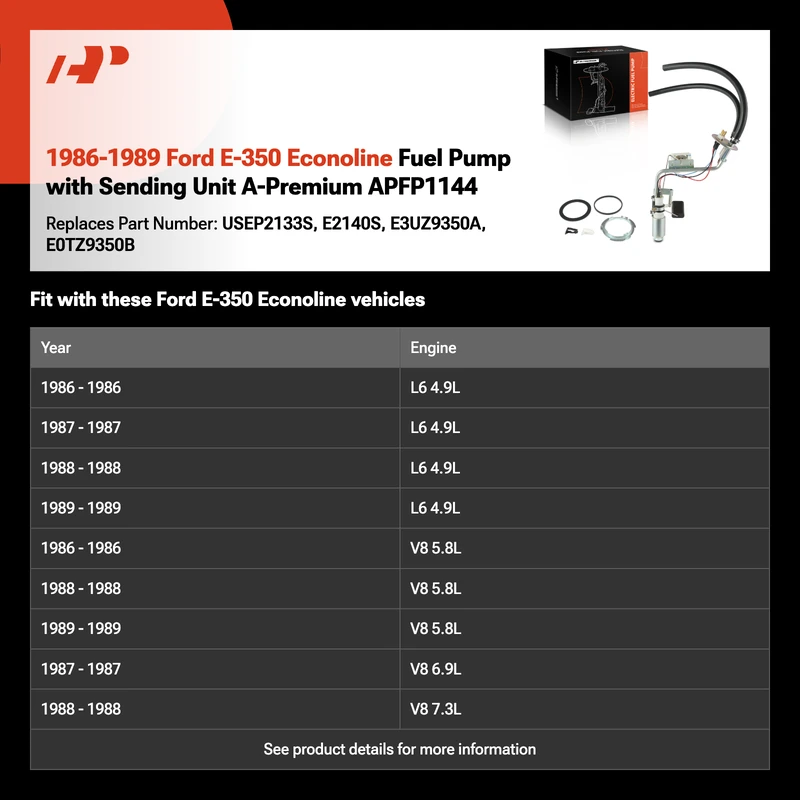 1986-1989 Ford E-350 Econoline Fuel Pump with Sending Unit A-Premium APFP1144