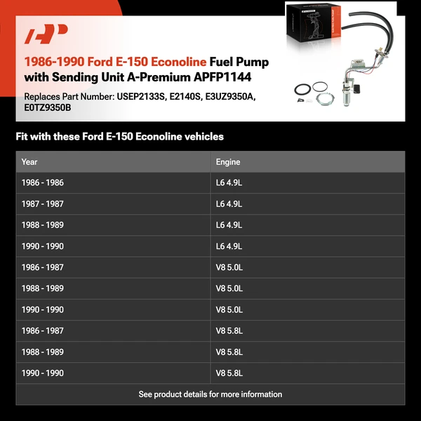 1986-1990 Ford E-150 Econoline Fuel Pump with Sending Unit A-Premium APFP1144