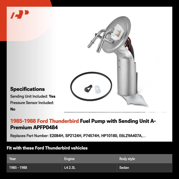1985-1988 Ford Thunderbird Fuel Pump with Sending Unit A-Premium APFP0484