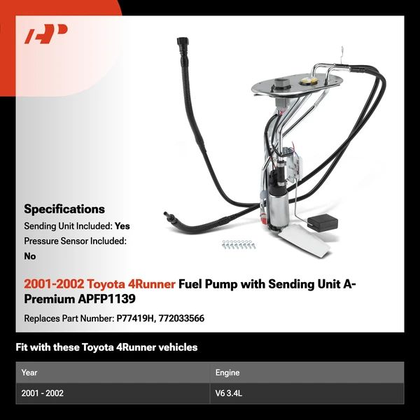 2001-2002 Toyota 4Runner Fuel Pump with Sending Unit A-Premium APFP1139
