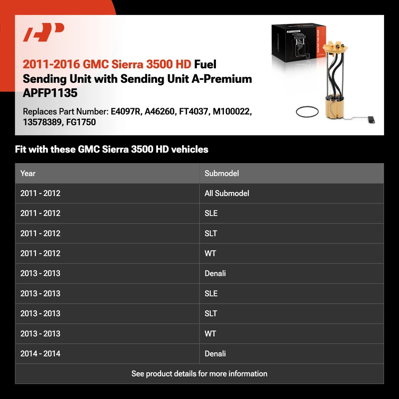 2011-2016 GMC Sierra 3500 HD Fuel Sending Unit with Sending Unit A-Premium APFP1135