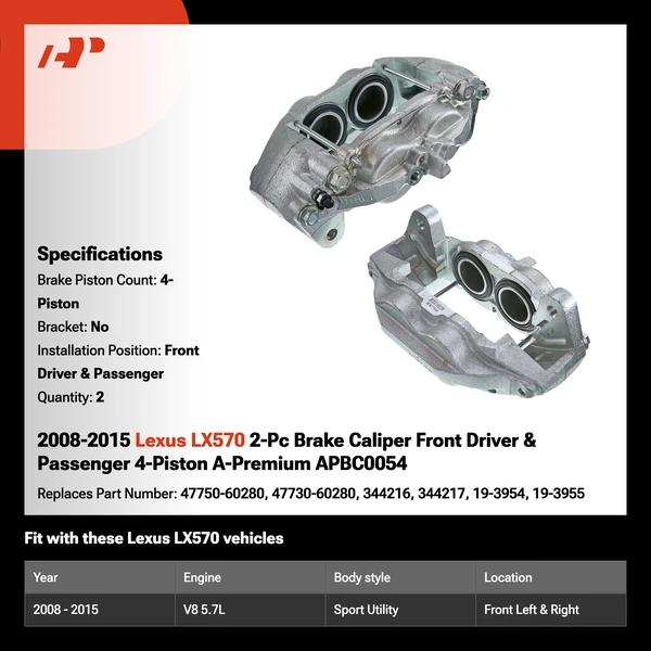 2008-2015 Lexus LX570 2-Pc Brake Caliper Front Driver & Passenger 4-Piston A-Premium APBC0054