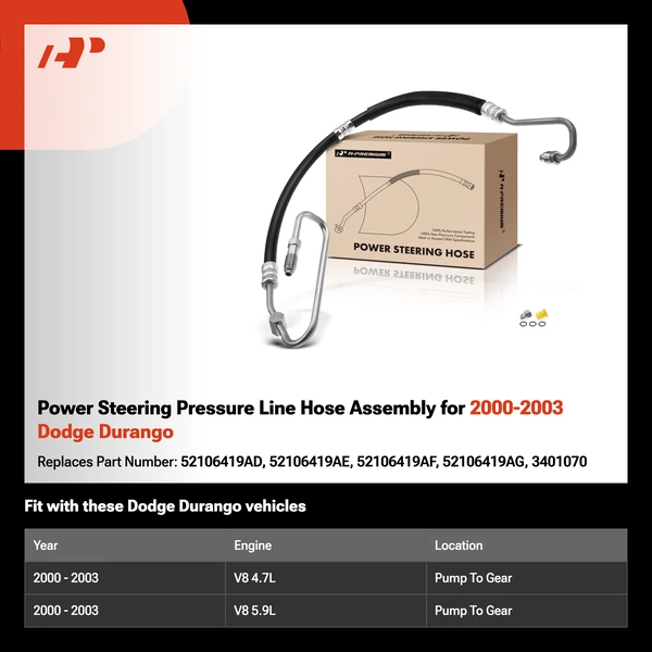 Power Steering Pressure Line Hose Assembly for 2000-2003 Dodge Durango