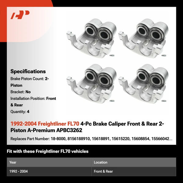 1992-2004 Freightliner FL70 4-Pc Brake Caliper Front & Rear 2-Piston A-Premium APBC3262