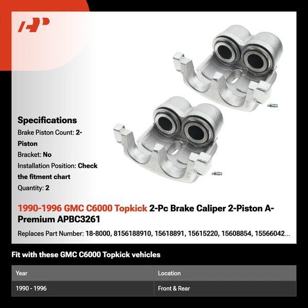 1990-1996 GMC C6000 Topkick 2-Pc Brake Caliper 2-Piston A-Premium APBC3261