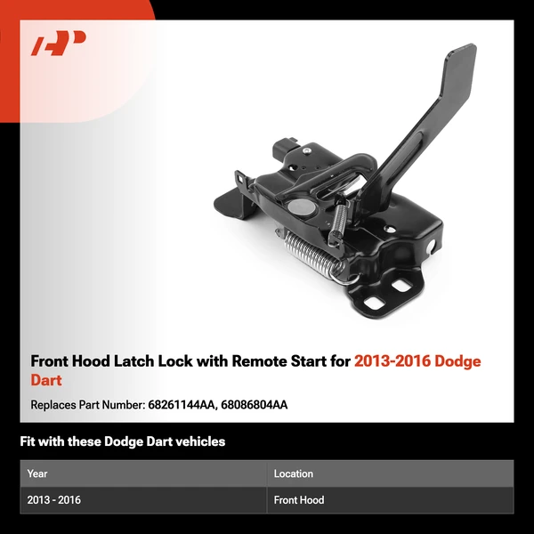 Front Hood Latch Lock with Remote Start for 2013-2016 Dodge Dart