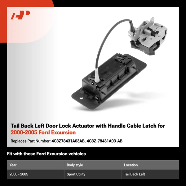Tail Back Left Door Lock Actuator with Handle Cable Latch for 2000-2005 Ford Excursion