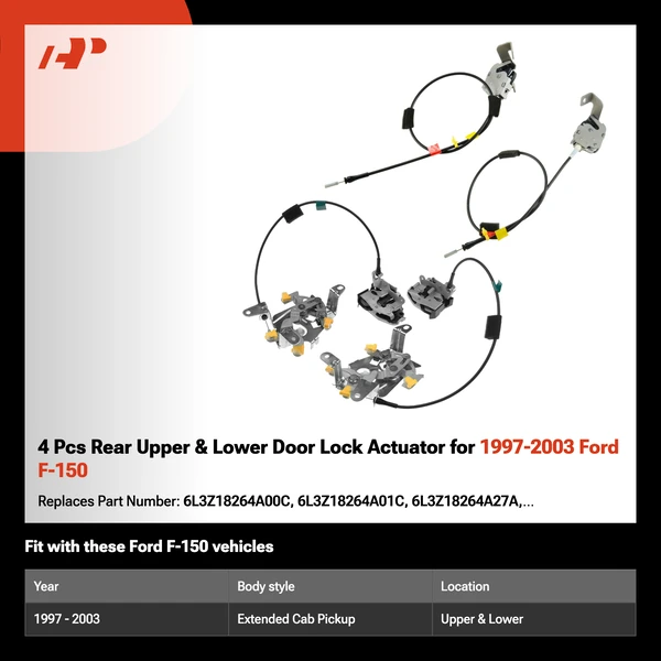 4 Pcs Rear Upper & Lower Door Lock Actuator for 1997-2003 Ford F-150