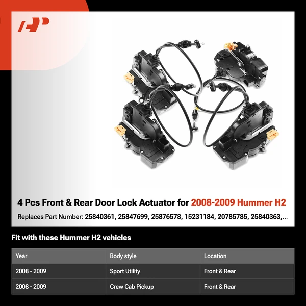 4 Pcs Front & Rear Door Lock Actuator for 2008-2009 Hummer H2