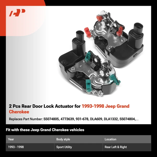 2 Pcs Rear Door Lock Actuator for 1993-1998 Jeep Grand Cherokee