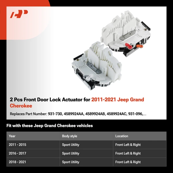 2 Pcs Front Door Lock Actuator for 2011-2021 Jeep Grand Cherokee