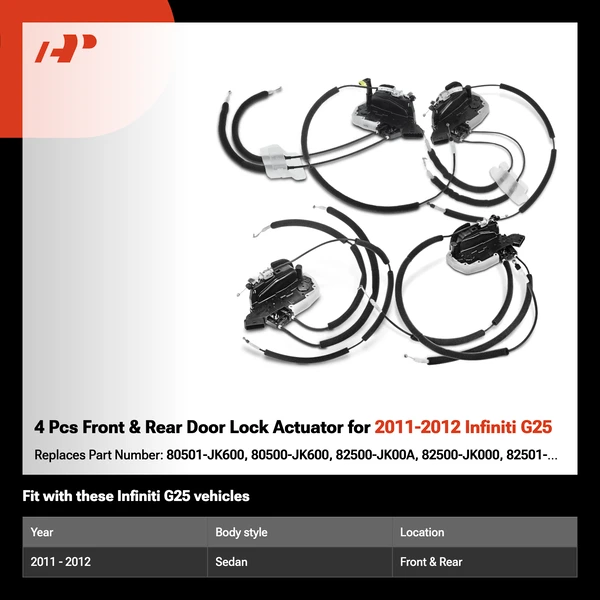 4 Pcs Front & Rear Door Lock Actuator for 2011-2012 Infiniti G25