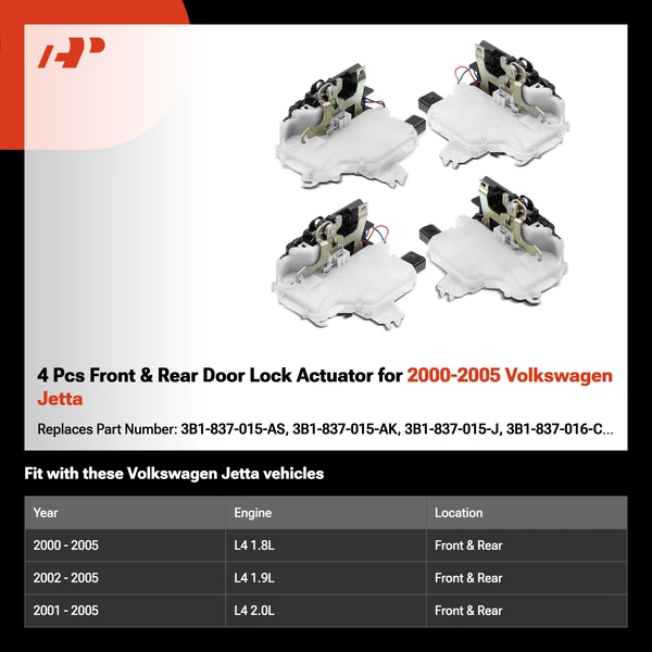 4 Pcs Front & Rear Door Lock Actuator for 2000-2005 Volkswagen Jetta