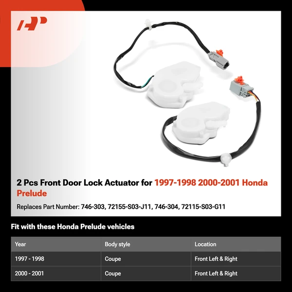 2 Pcs Front Door Lock Actuator for 1997-1998 2000-2001 Honda Prelude
