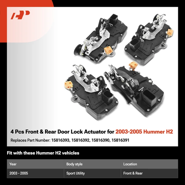 4 Pcs Front & Rear Door Lock Actuator for 2003-2005 Hummer H2