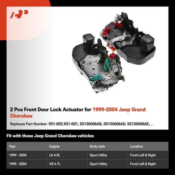 2 Pcs Front Door Lock Actuator for 1999-2004 Jeep Grand Cherokee