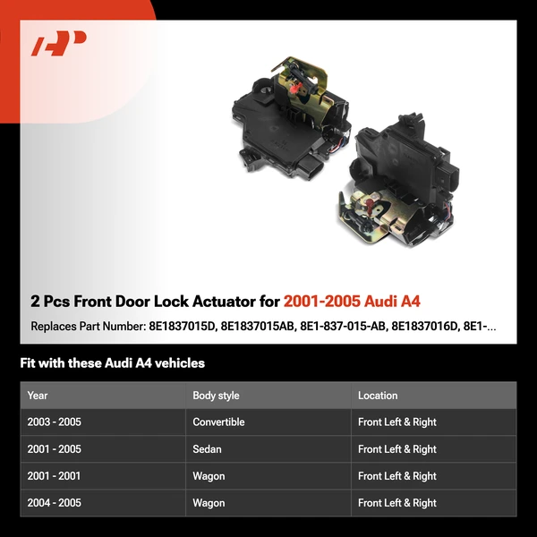 2 Pcs Front Door Lock Actuator for 2001-2005 Audi A4